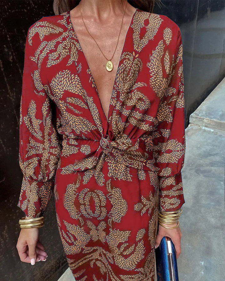Kathy - Elegant Long Sleeve Floral Print Dress