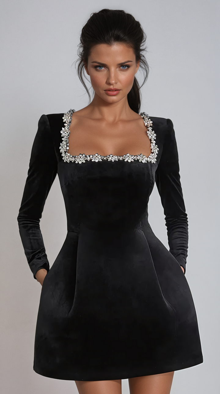 Orla - Embellished Velvet Mini Dress