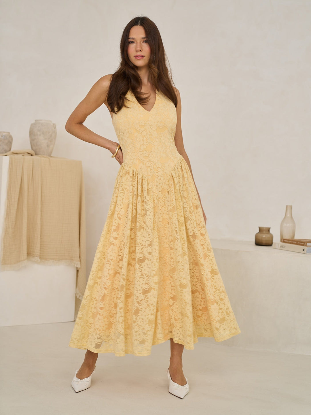 Leila | Lace Halter Neck Mid Dress