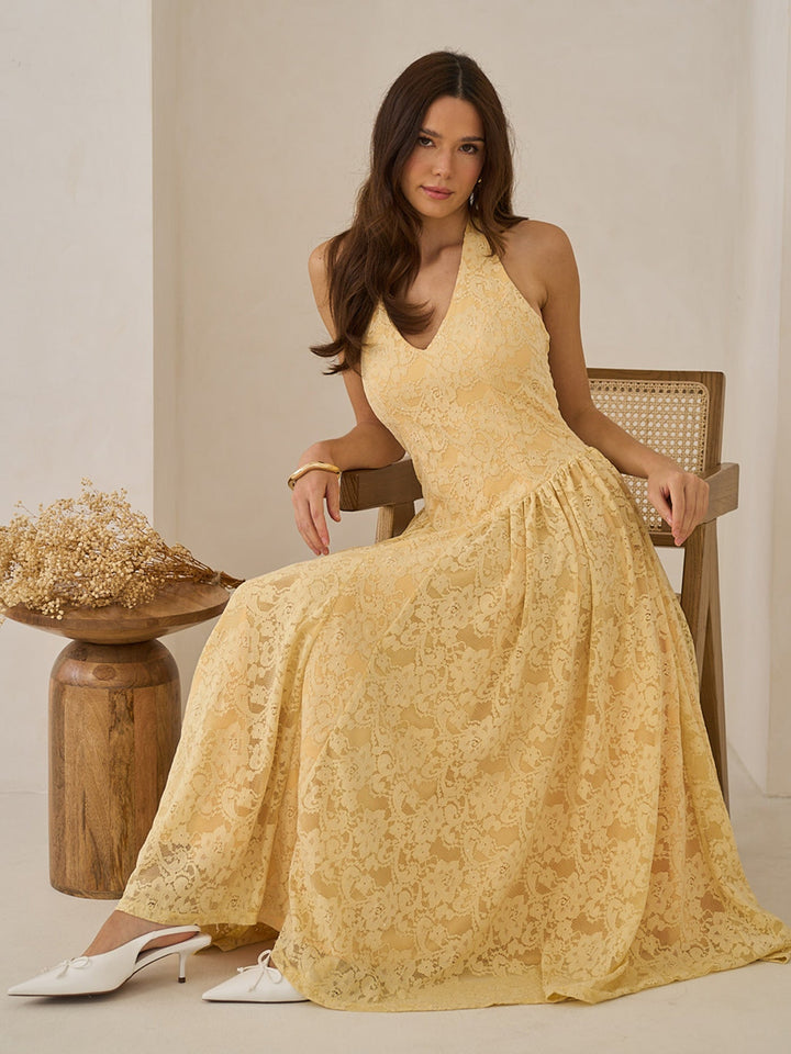 Leila | Lace Halter Neck Mid Dress