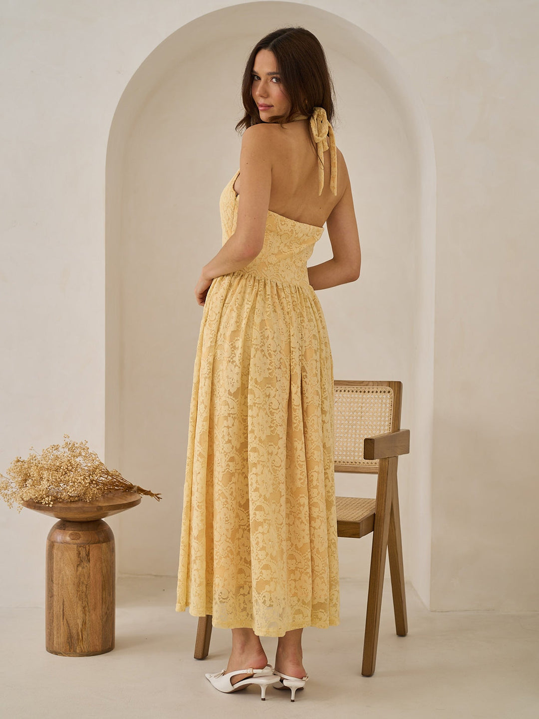 Leila | Lace Halter Neck Mid Dress