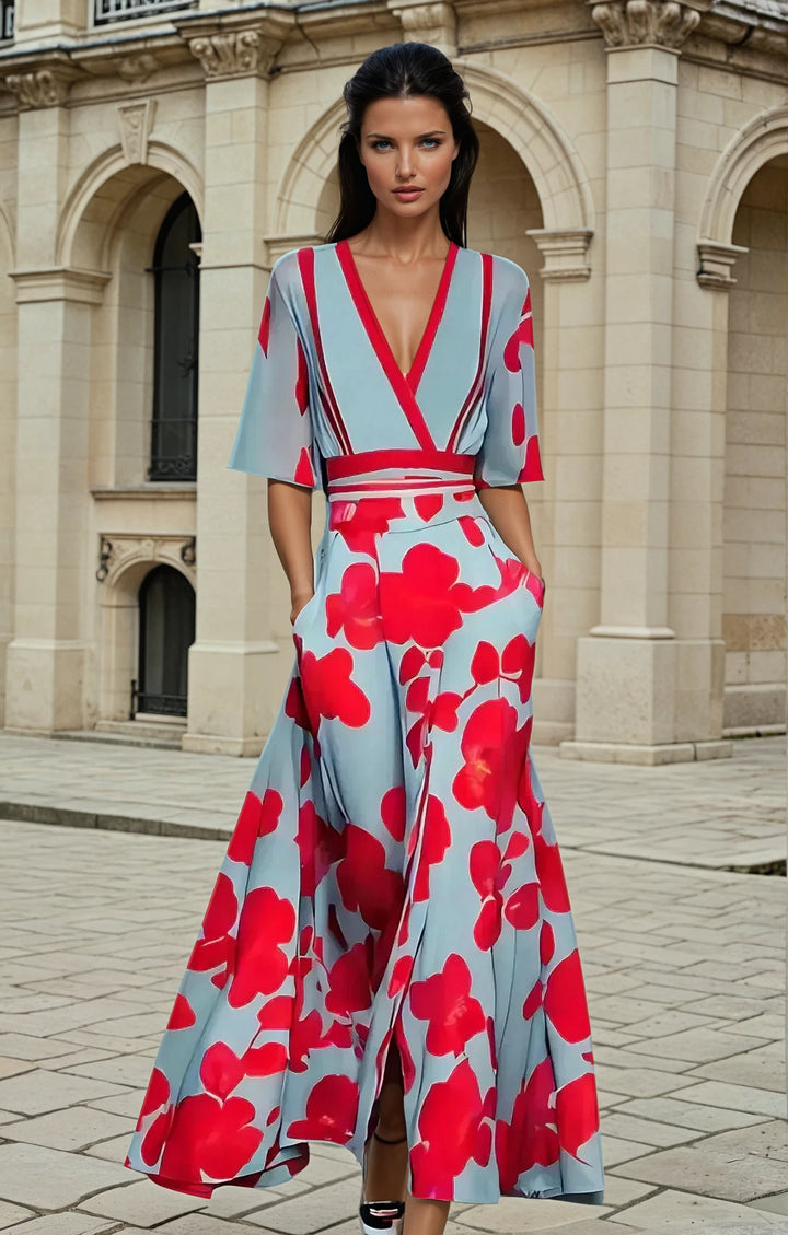 Sarah | Elegant Flower Pattern Maxi Dress